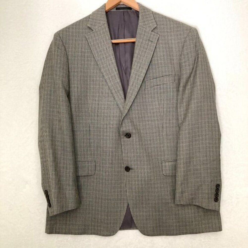 Lauren Ralph Lauren Blazer‎ Mens Size 44R Houndstooth Wool Silk Jacket Coat